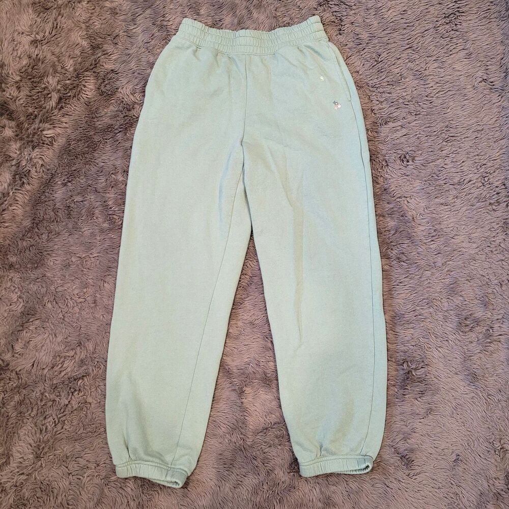 American Eagle Green Sweatpants Size Small Embroidered Flowers Athleisure Pocket